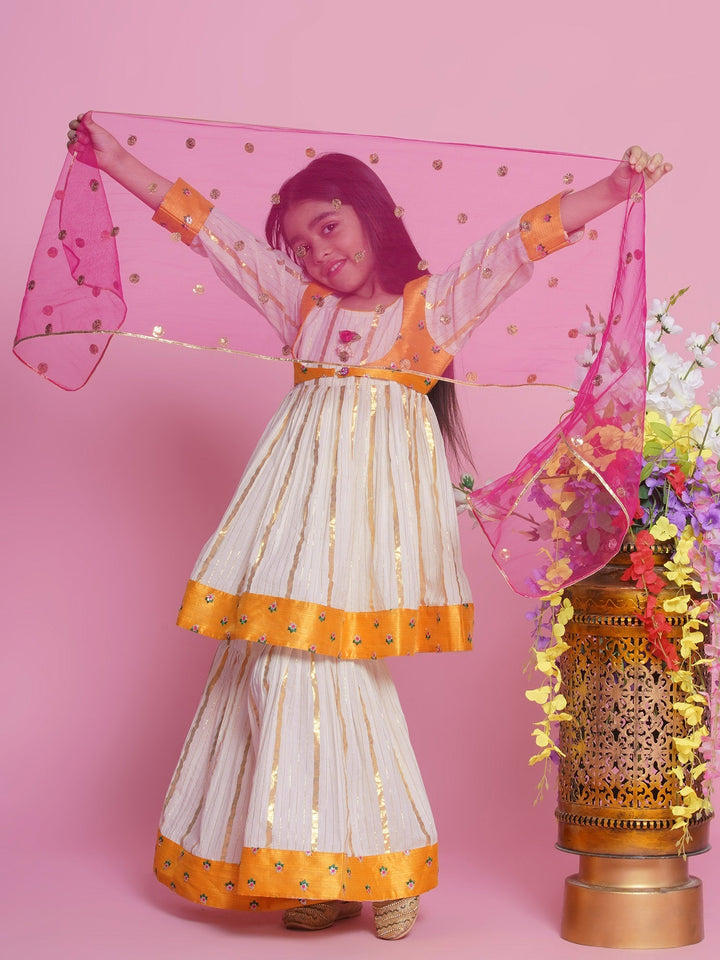 Choti Buti Floral Anarkali Sharara Set with Dupatta - Cream | SHOBITAM