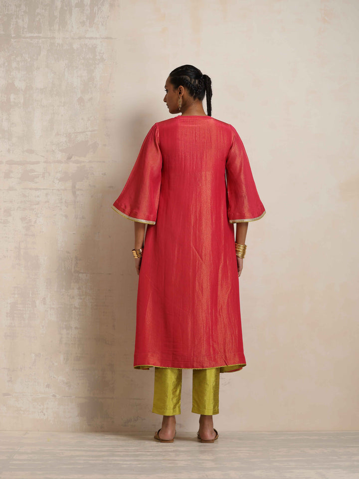 Hot Pink Tissue Flared Kurta Set | SHOBITAM