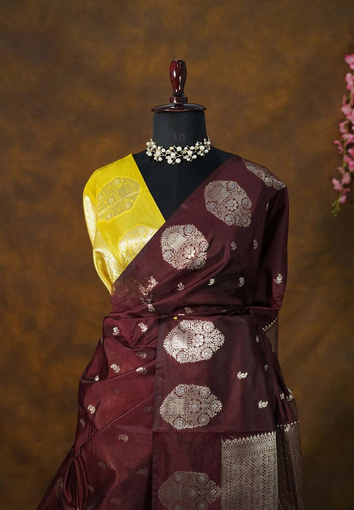 Brown Art Silk Saree with Buttas | SHOBITAM