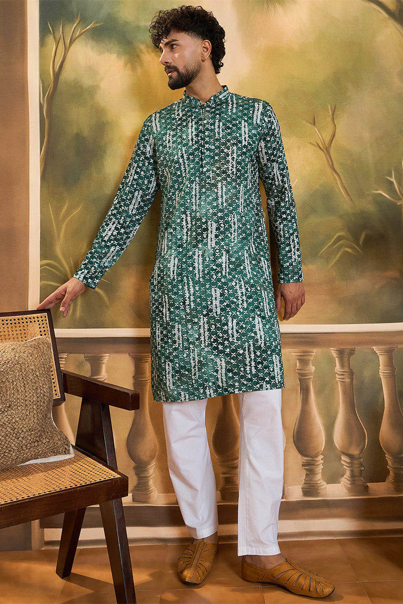 Green Viscose Rayon Embroidered Straight Kurta  | SHOBITAM