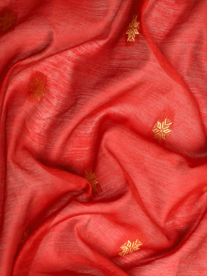 Red Zari Buti Silk Cotton Saree with blouse piece