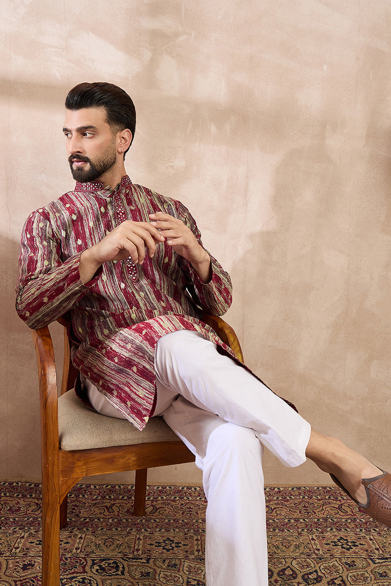 Maroon Silk Blend Abstract Printed Straight Kurta | SHOBITAM