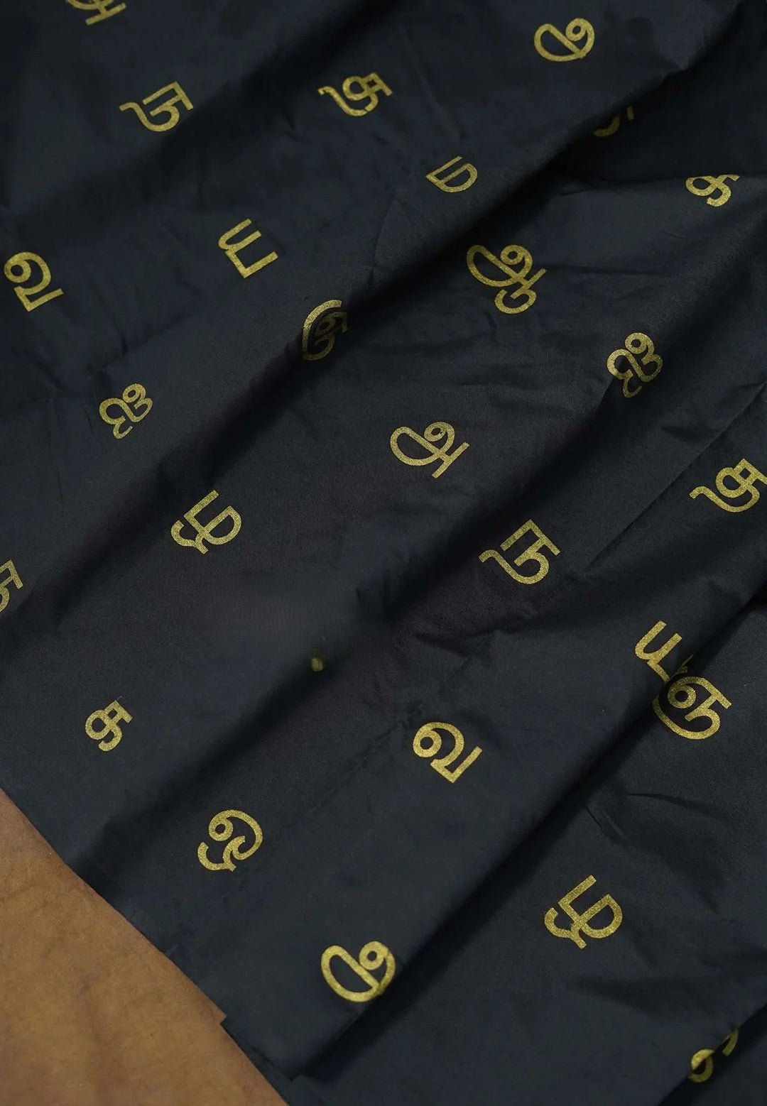 Preorder: Black Saree with  Tamizh Letters Handblock Printed on Bamboo Cotton  | SHOBITAM