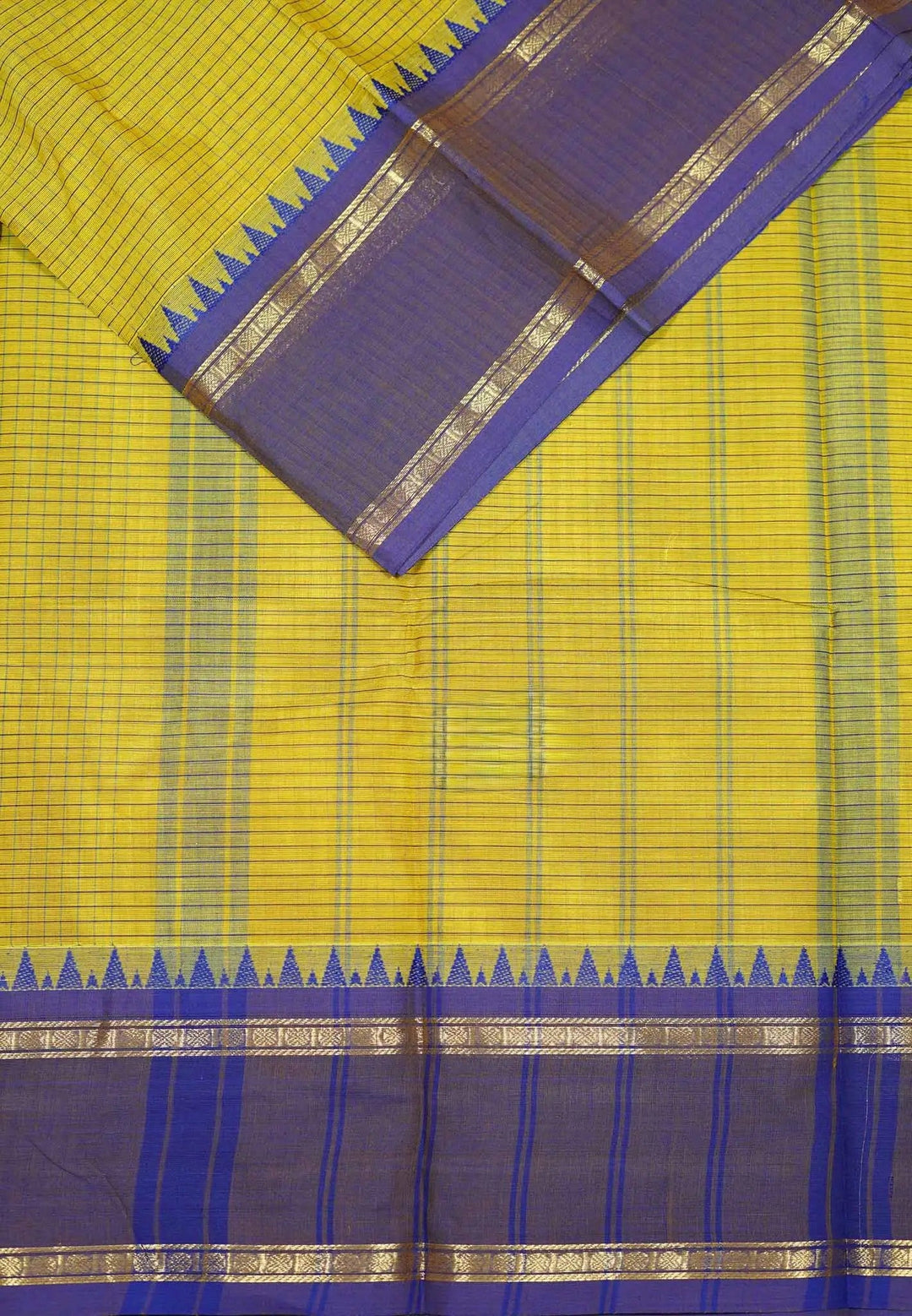 Moss Green Karthigai mercerized cotton rettapeta border with muthu kattam | SHOBITAM