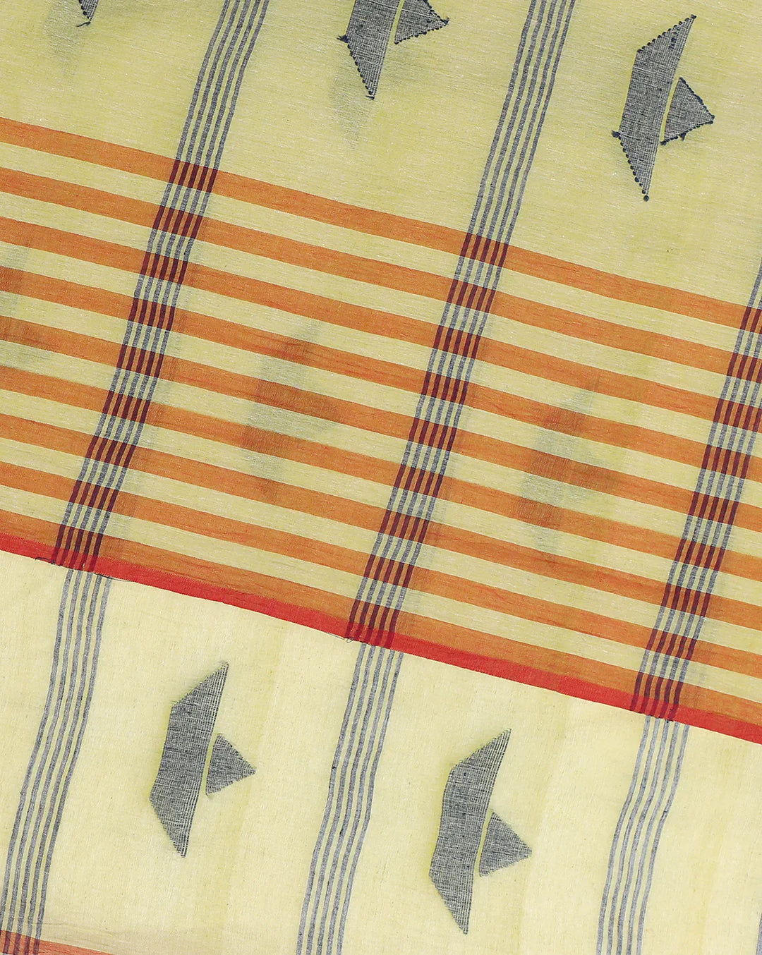 Green Handloom Jamdani Cotton Saree with Stripes Border