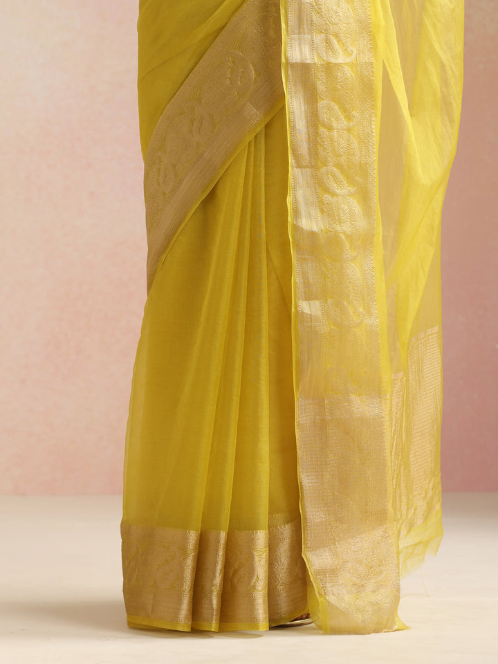 Lime Organza Saree With Unstitched Blouse| SHOBITAM