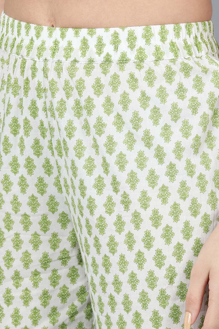 Light Green Cotton Flared Kurta Pant With Dupatta   | SHOBITAM