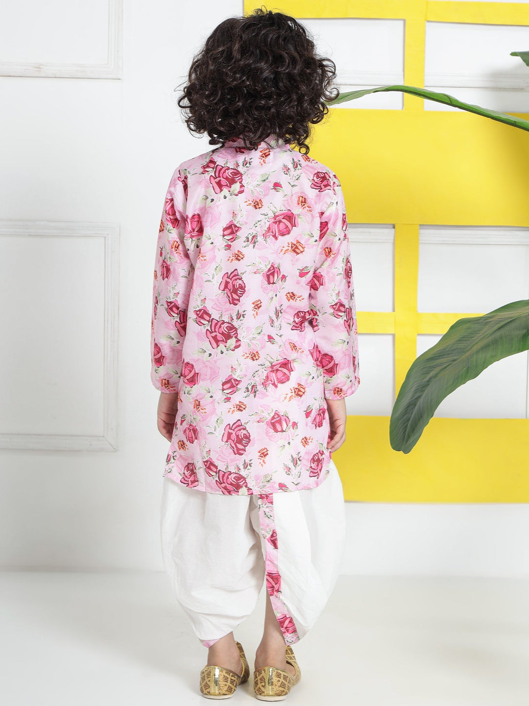 Blush Pink Rose Muslin Kurta with Cotton Dhoti | SHOBITAM