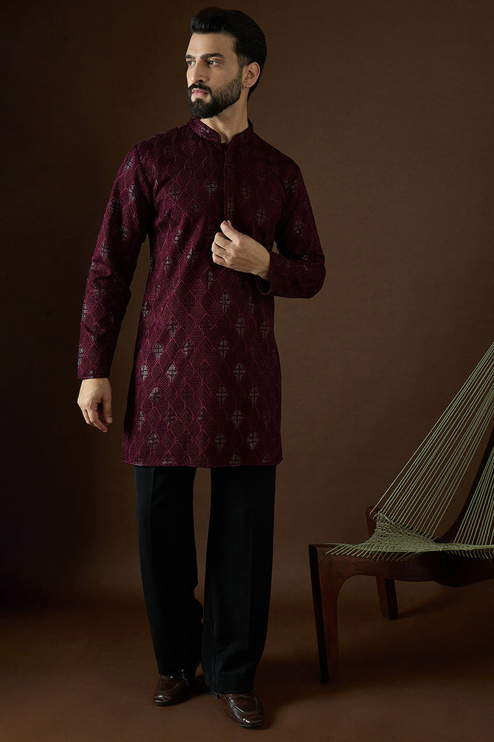 Purple Georgette Solid Embroidered Straight Kurta | SHOBITAM