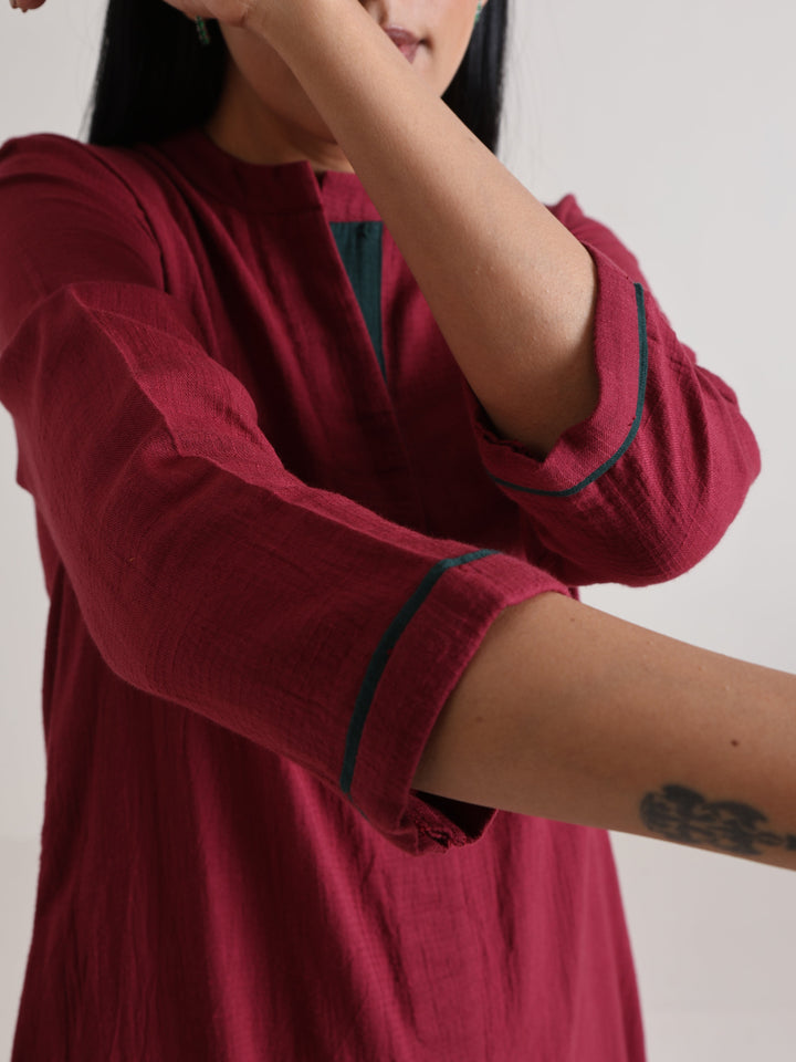 Maroon Placket Kurta Pant Set | SHOBITAM