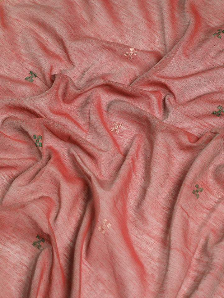 Pink Green Jamdani Cotton Saree | SHOBITAM