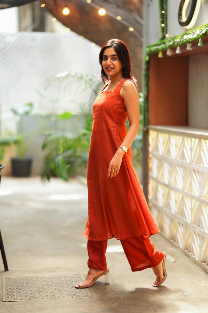 Aarna Rust Orange Kurta Set (Set of 2) | Made to Order | SHOBITAM