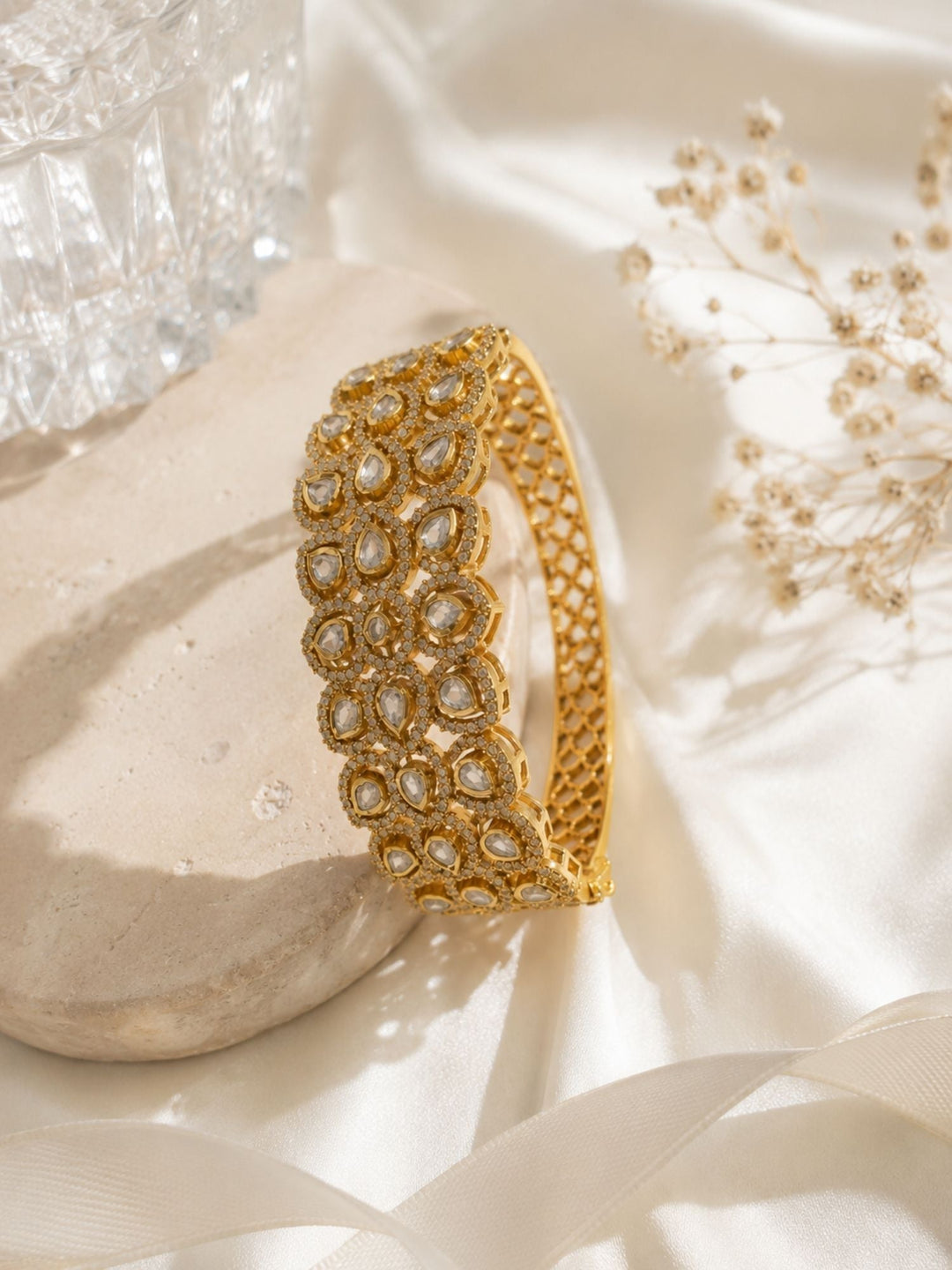 Royal Polki Kundan Teardrop Statement Bracelet | SHOBITAM