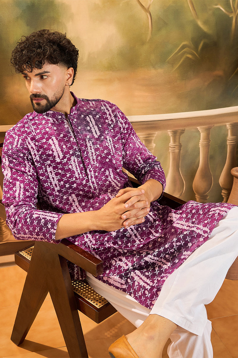 Purple Viscose Rayon Embroidered Straight Kurta  | SHOBITAM