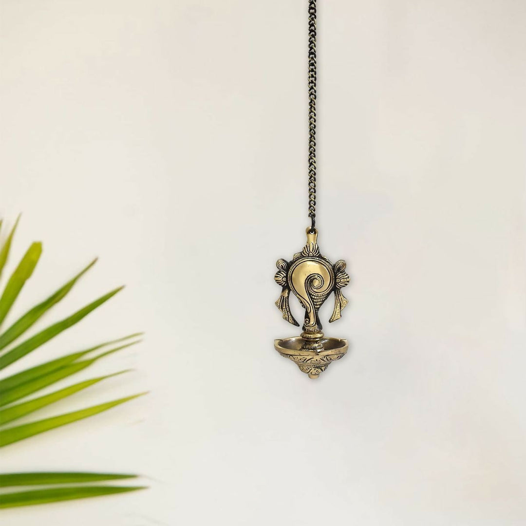 BRASS SHANKU HANGING LAMP WITH ANTIQUE FINISH 34*3*3 | SHOBITAM