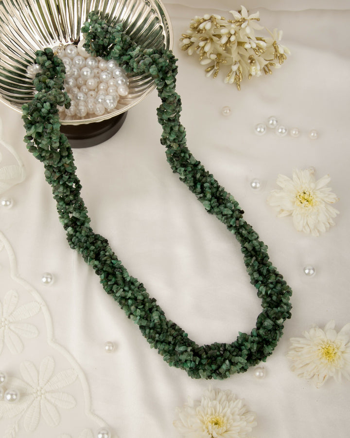 Vana Ratna: Original Emerald Uncut Braided Mala  | SHOBITAM