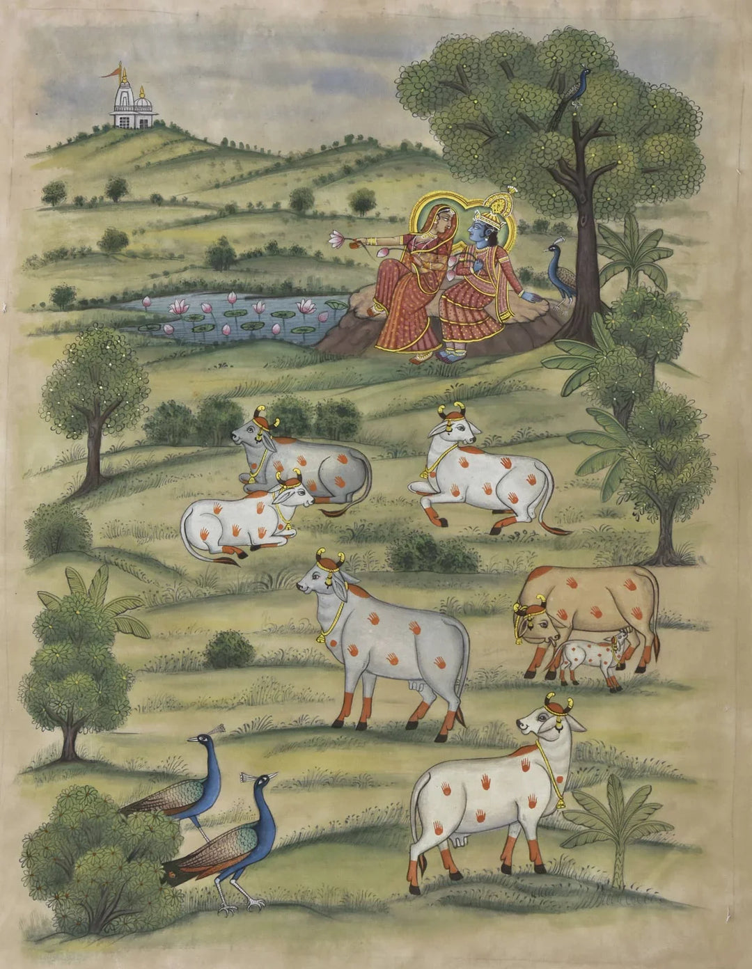 4x3 feet Radha Krishna Painting in Pastoral Bliss | SHOBITAM