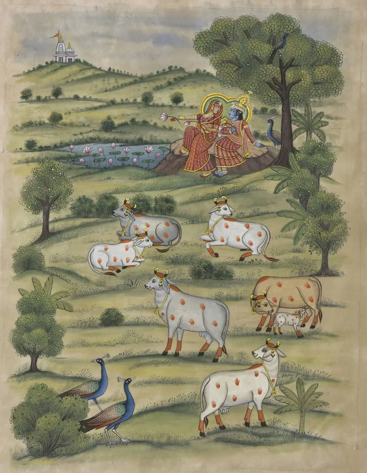 4x3 feet Radha Krishna Painting in Pastoral Bliss | SHOBITAM