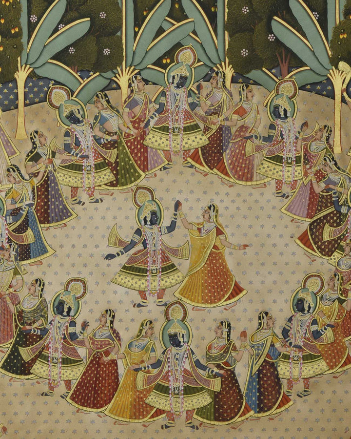 3.5 x 4.5 feet Authentic Jaipur Painting Shreenath Ji Raas Mudra  | SHOBITAM