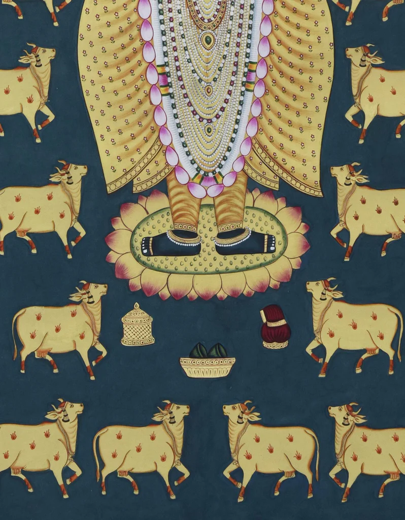3x4 feet Authentic Jaipur Painting Shreenath Ji with Kamdhenu | SHOBITAM