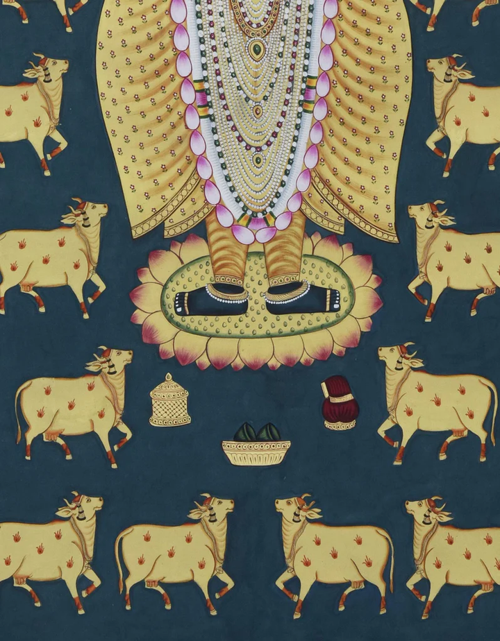 3x4 feet Authentic Jaipur Painting Shreenath Ji with Kamdhenu | SHOBITAM