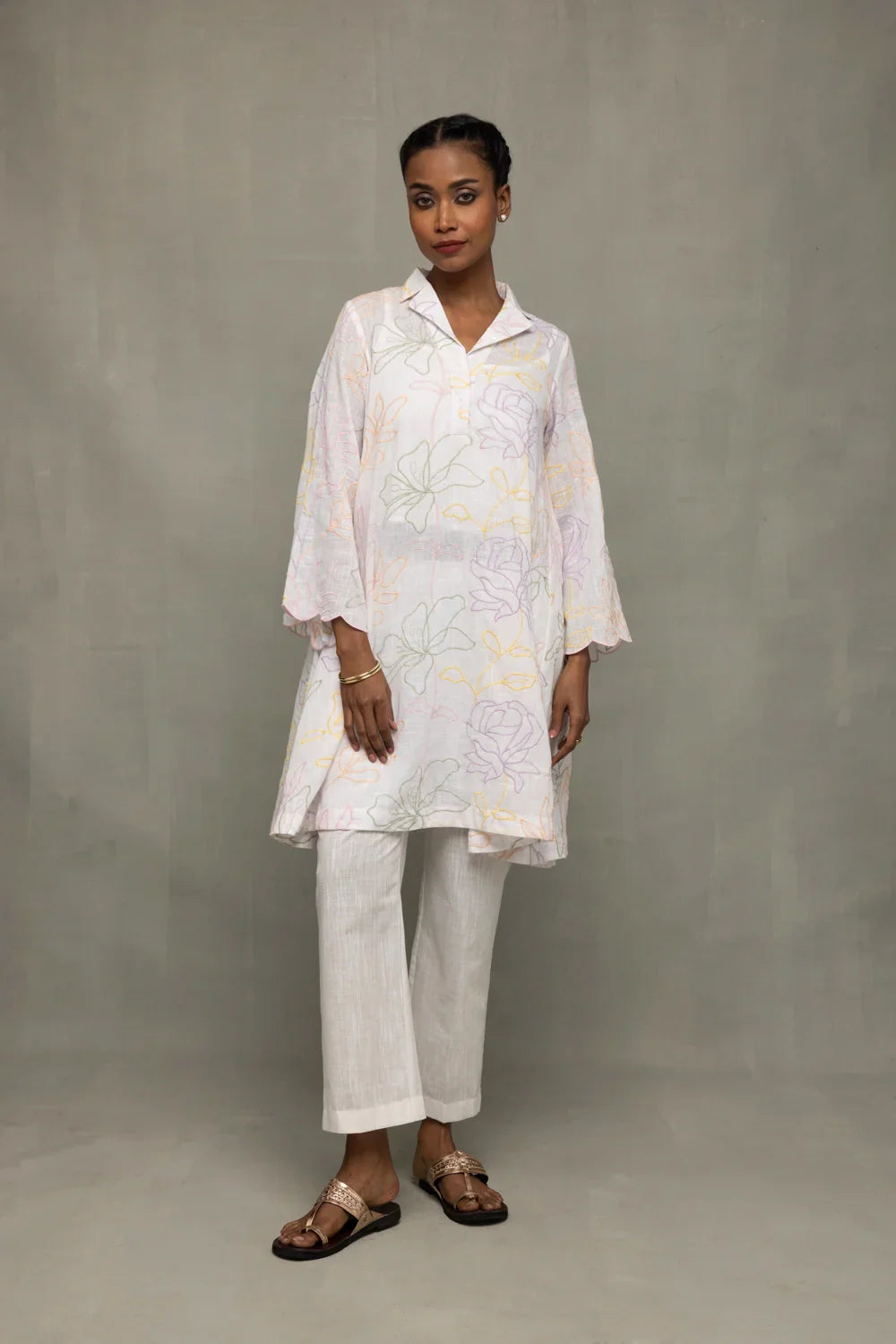 Ivory South Cotton Floral Embriodered Co-Ord Set | SHOBITAM