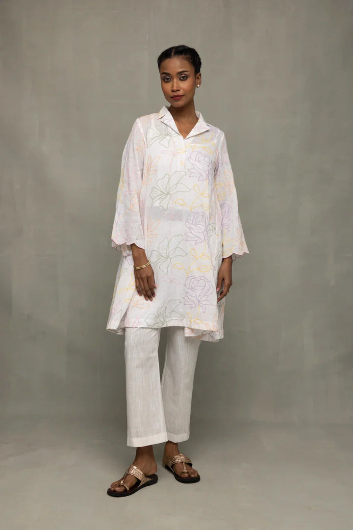 Ivory South Cotton Floral Embriodered Co-Ord Set | SHOBITAM