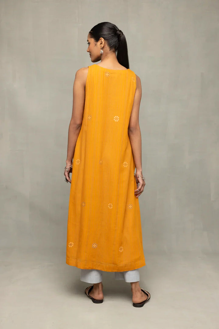 Mustard & Moonlight Jamdani Kurta Set with Dupatta | SHOBITAM