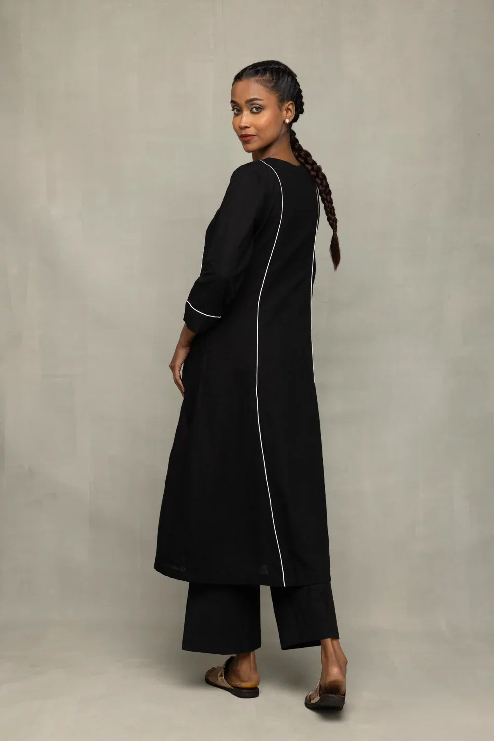 Black Bengal Cotton Kurta Set With Jamdani Dupatta | SHOBITAM