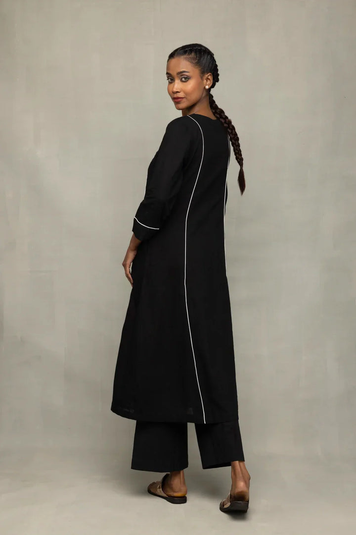 Black Bengal Cotton Kurta Set With Jamdani Dupatta | SHOBITAM