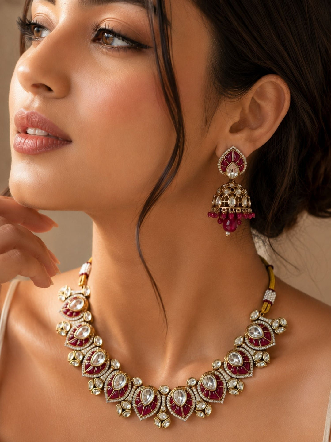 Traditional Kundan Jhumka Necklace Set | SHOBITAM