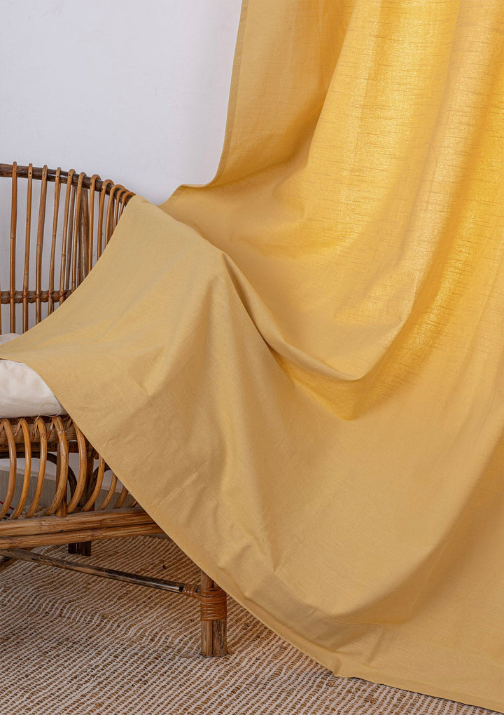 Amber Yellow 100% Cotton Plain Curtain for living room & bedroom - Light Reduction - Single Piece | SHOBITAM