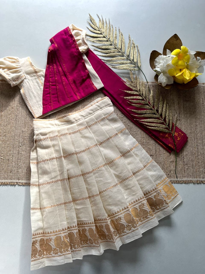 Veldhari Pink Kids Halfsaree - Onam Express | SHOBITAM
