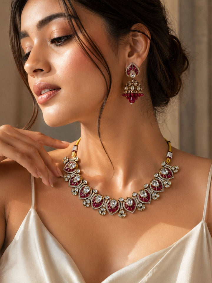 Traditional Kundan Jhumka Necklace Set | SHOBITAM