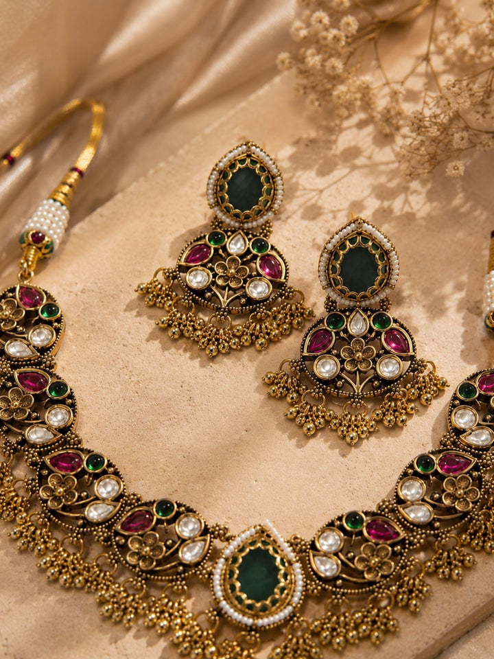 Kundan Choker Necklace Set in Gold Plating – Wedding | SHOBITAM