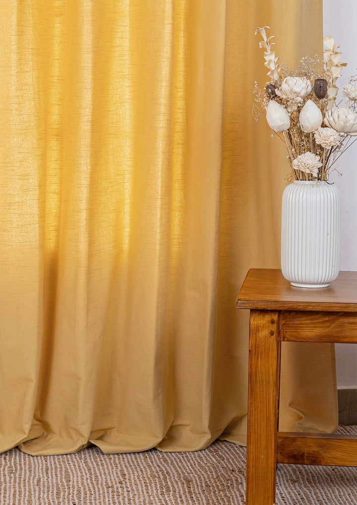 Amber Yellow 100% Cotton Plain Curtain for living room & bedroom - Light Reduction - Single Piece | SHOBITAM