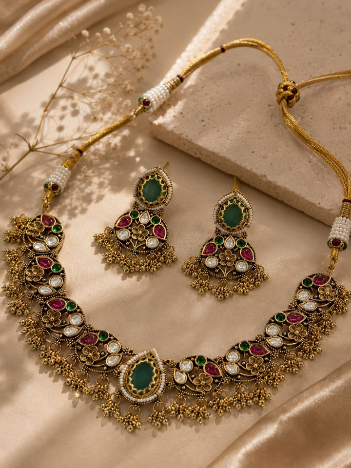 Kundan Choker Necklace Set in Gold Plating – Wedding | SHOBITAM
