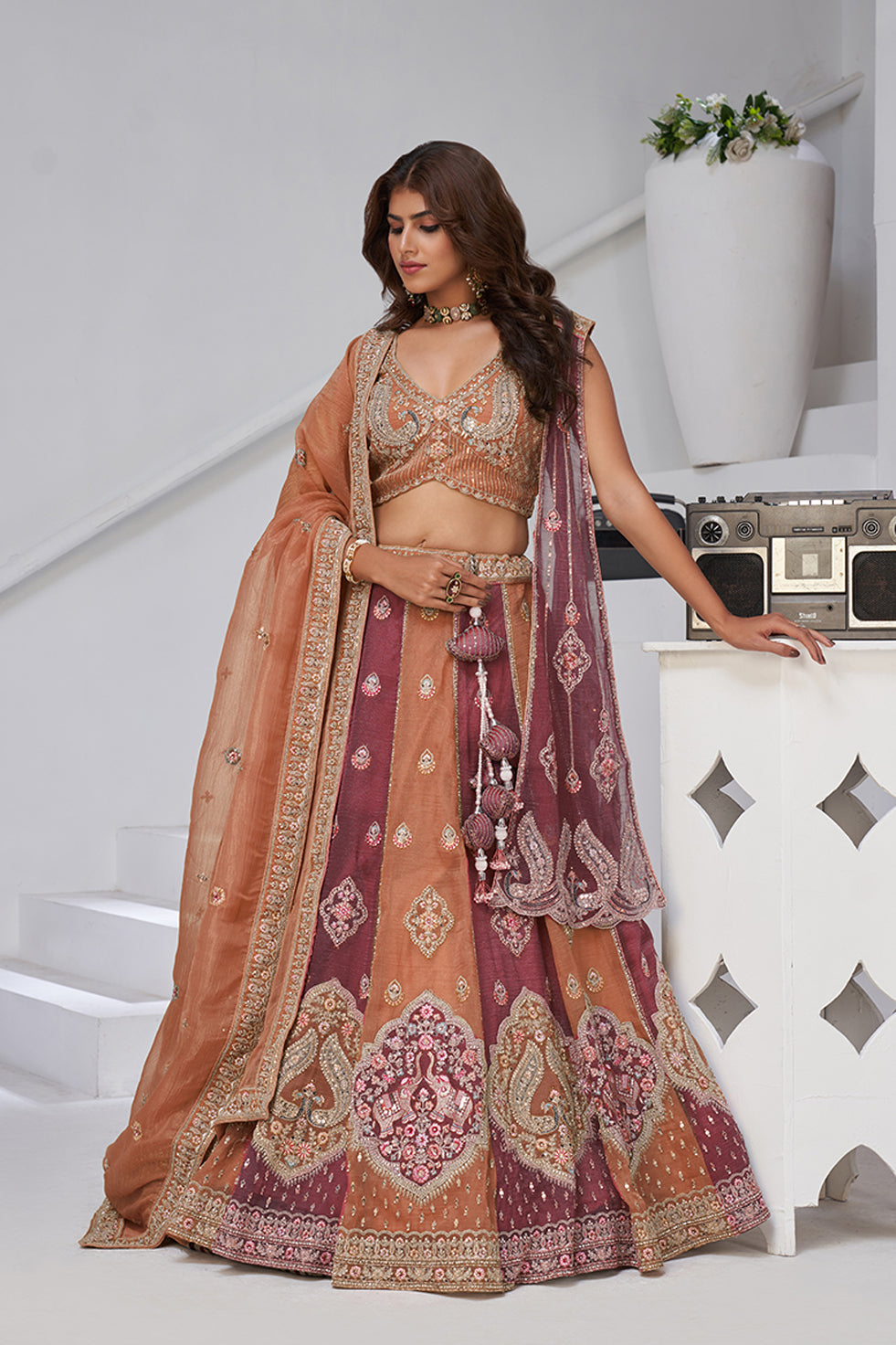 Aarvika- Shades of Spring Rust  Lehenga | SHOBITAM