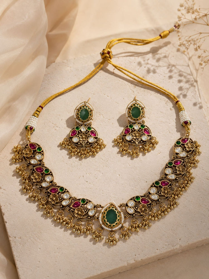 Kundan Choker Necklace Set in Gold Plating – Wedding | SHOBITAM