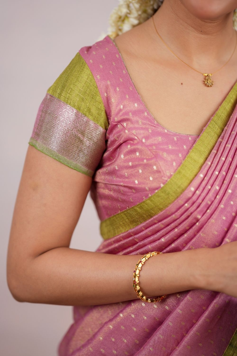 Nethra Pink with Green Halfsaree (Set of 3) | SHOBITAM