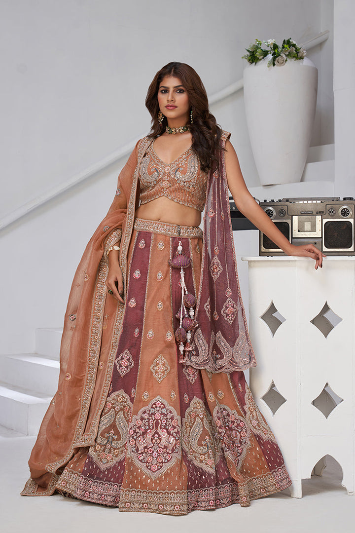 Aarvika- Shades of Spring Rust  Lehenga | SHOBITAM