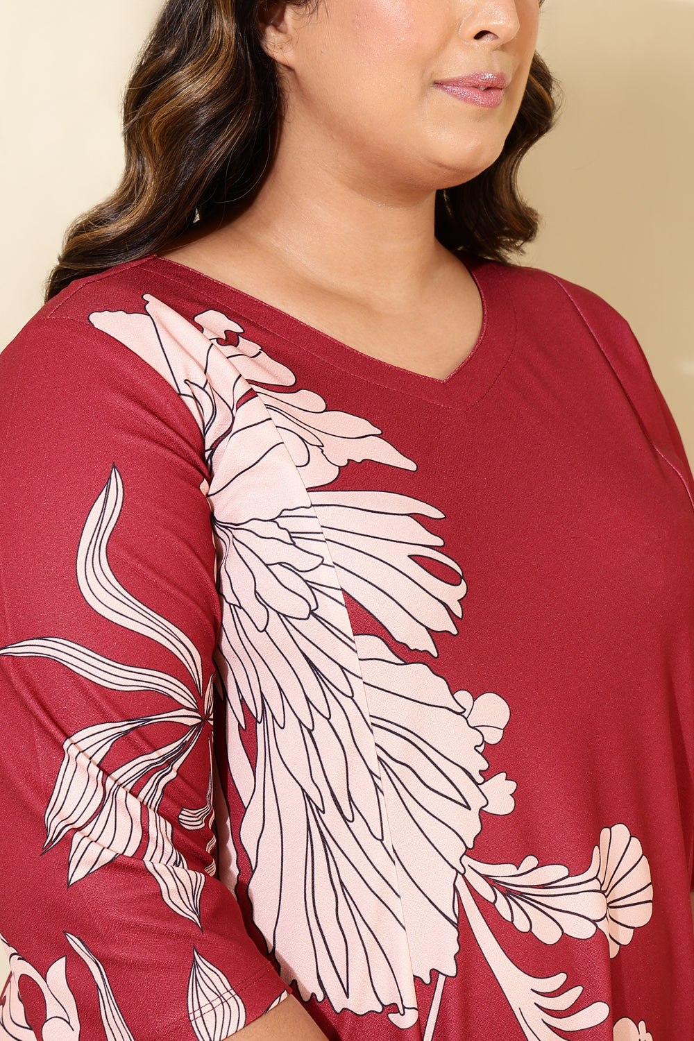 Plus Size Red White Tropical Print A line Dress in Light Stretch Poly Fabric for Women | Made to Order