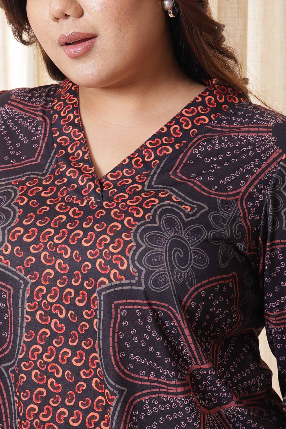 Plus Size High Low  Maroon Floral Top in Soft knitted fabric | Made to Order
