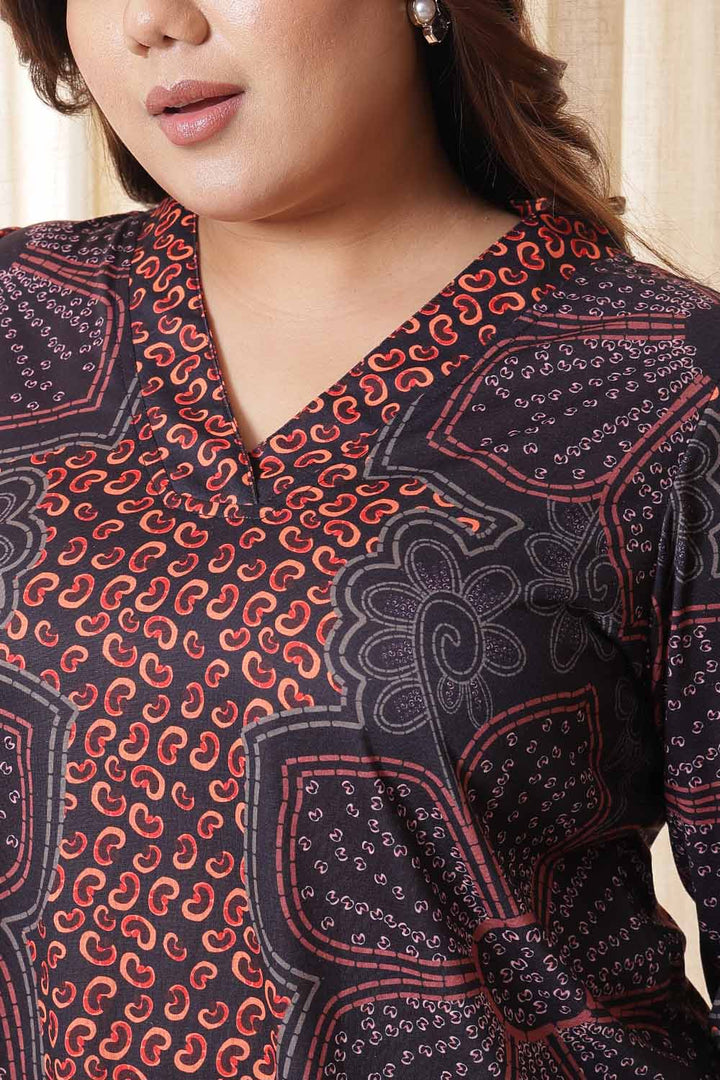 Plus Size High Low  Maroon Floral Top in Soft knitted fabric | Made to Order