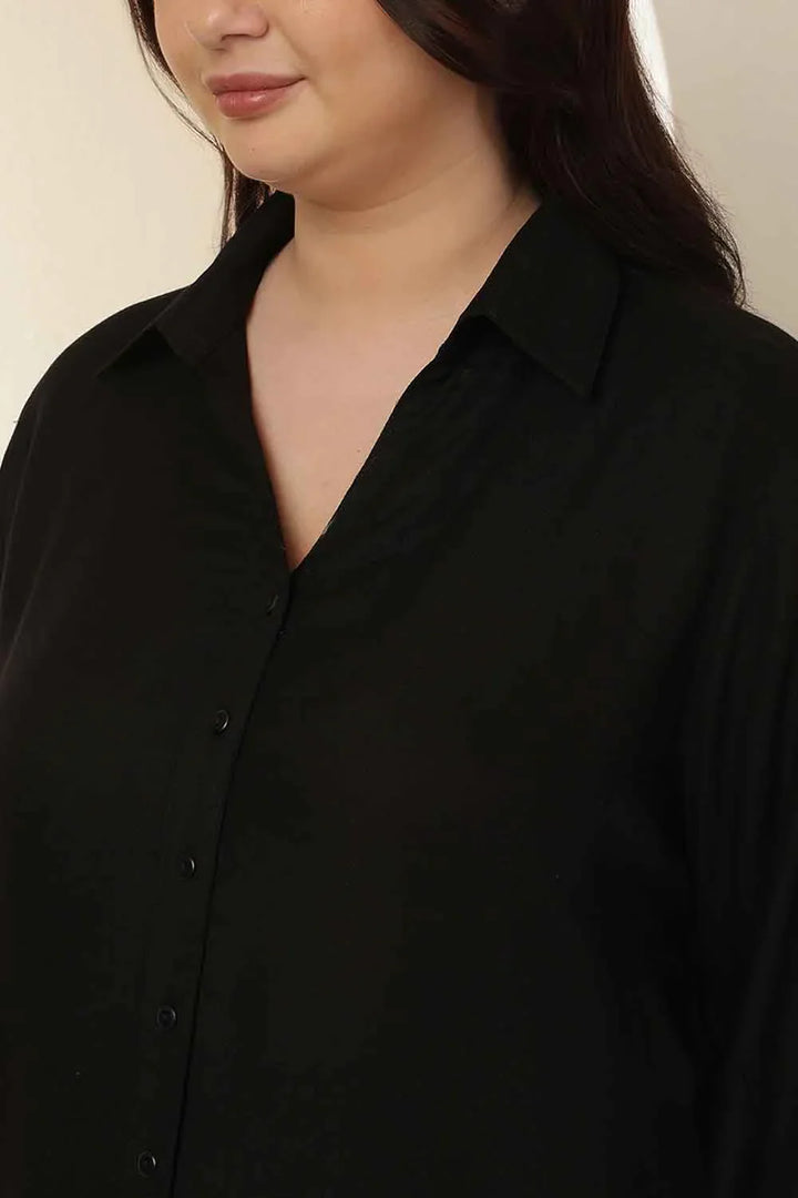 Plus Size Black High Slit Styled Cuff Cotton Shirt  | Made to Order