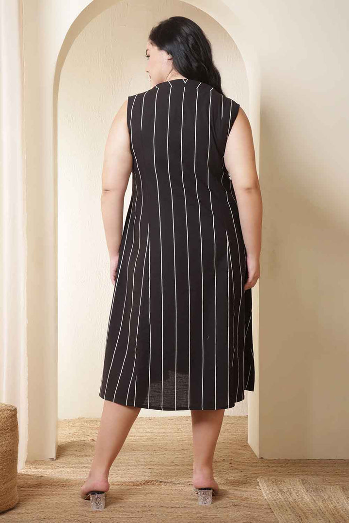 Plus Size Vertical Stripes Sleeveless Cotton Midi Dress  | Made to Order