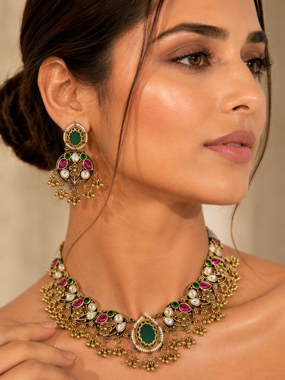 Kundan Choker Necklace Set in Gold Plating – Wedding | SHOBITAM