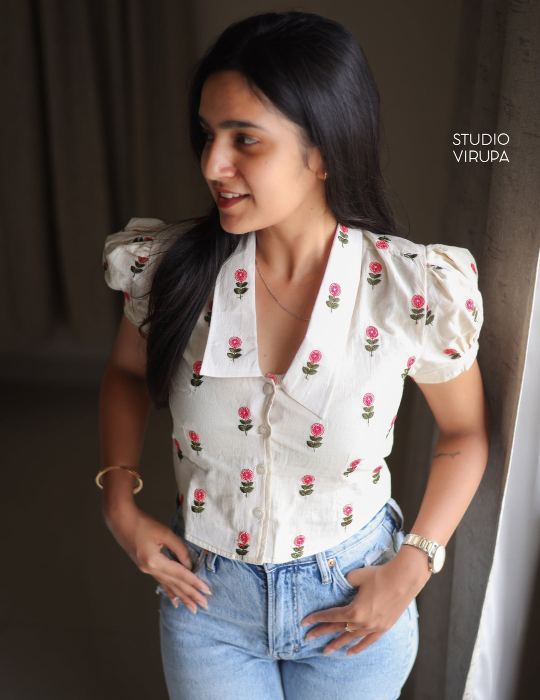 Floral Embroidered Shirt - Onam Edit Express | SHOBITAM