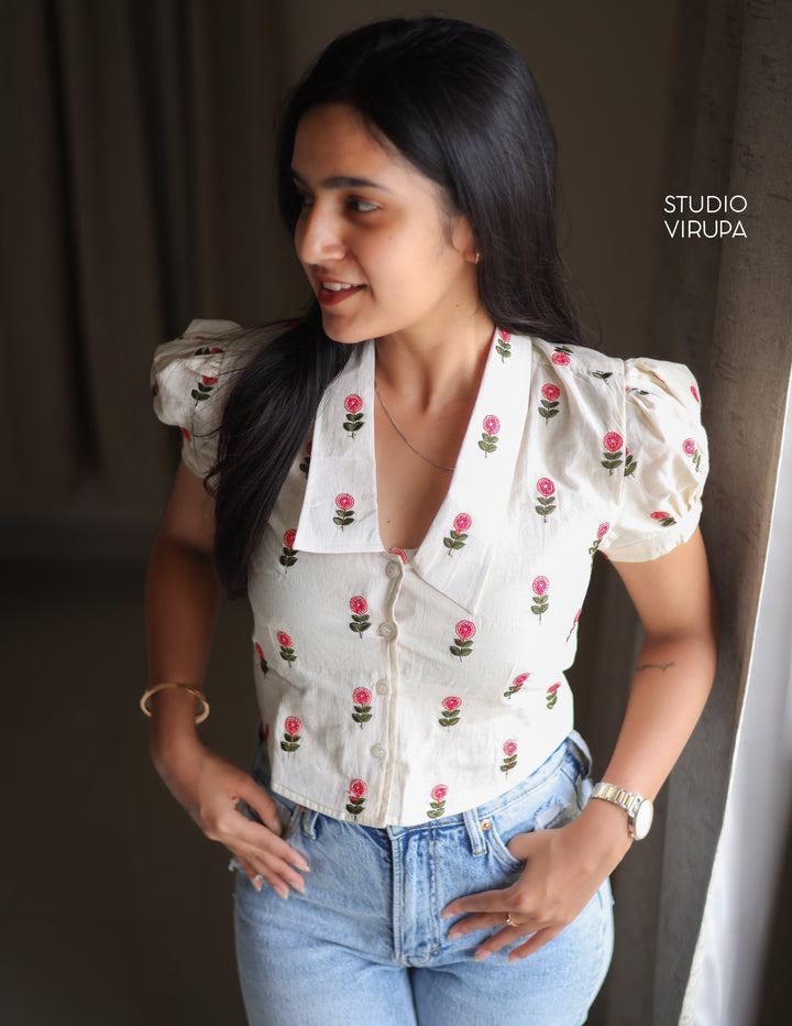 Floral Embroidered Shirt - Onam Edit Express | SHOBITAM