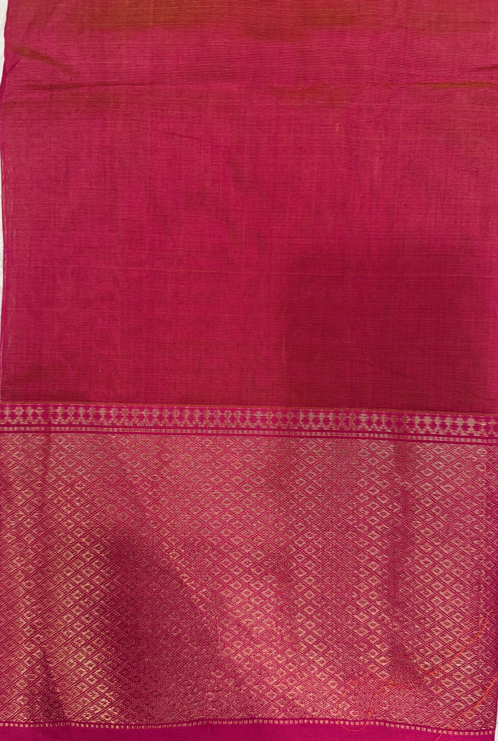 Handwoven Maheshwari Silk Cotton Saree in Orange and Pink Combination with Zari Border